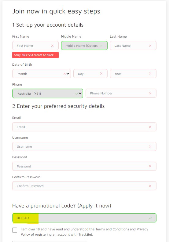 TrackBet Promotional Code